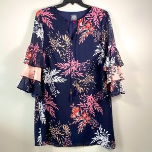 Vince Camuto Tiered Ruffle Sleeve Shift Dress Size 14